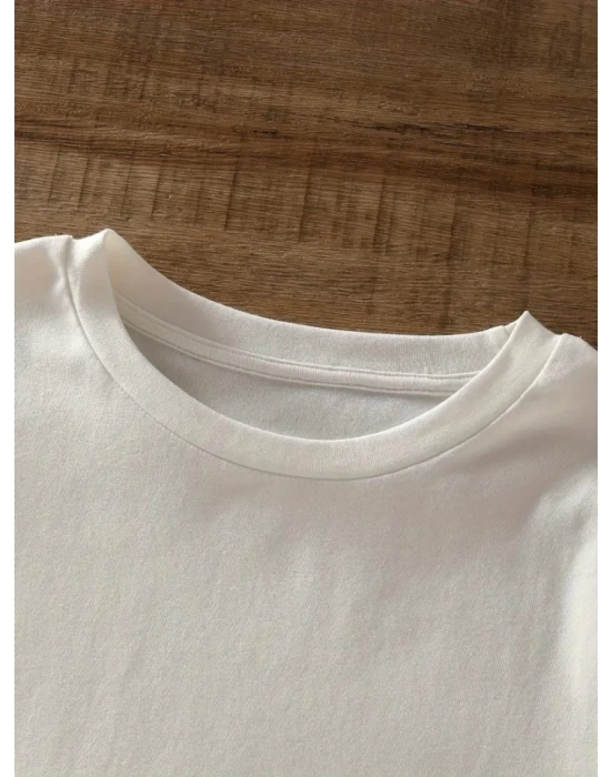 Baskılı Oversize Bisiklet Yaka T-shirt - Beyaz