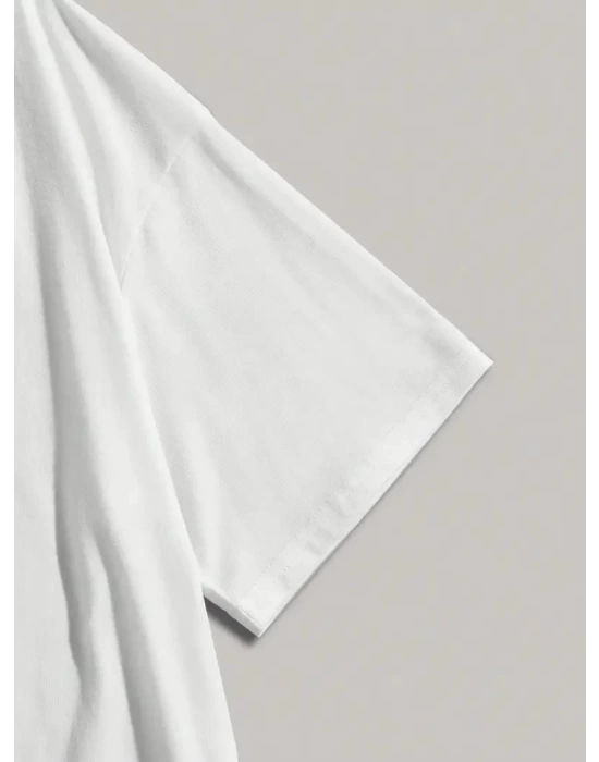 Baskılı Oversize Bisiklet Yaka T-shirt - Beyaz