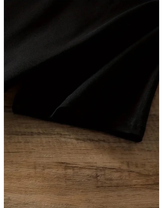 Baskılı Oversize Bisiklet Yaka T-shirt - Siyah