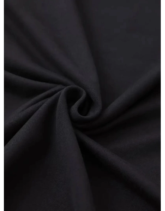 Baskılı Oversize Bisiklet Yaka T-shirt - Siyah