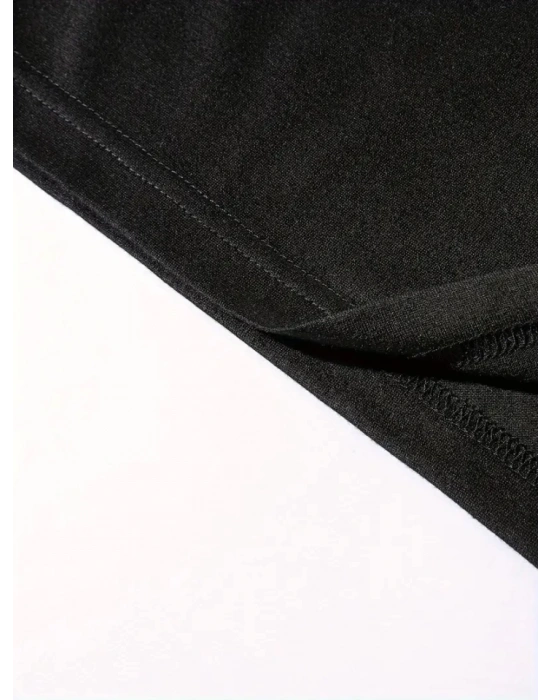 Baskılı Oversize Bisiklet Yaka T-shirt - Siyah