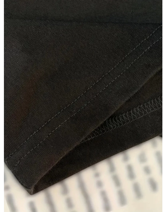 Baskılı Oversize Bisiklet Yaka T-shirt - Siyah