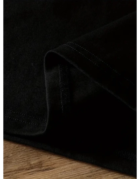 Baskılı Oversize Bisiklet Yaka T-shirt - Siyah