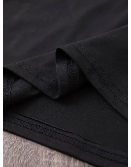 Baskılı Oversize Bisiklet Yaka T-shirt - Siyah