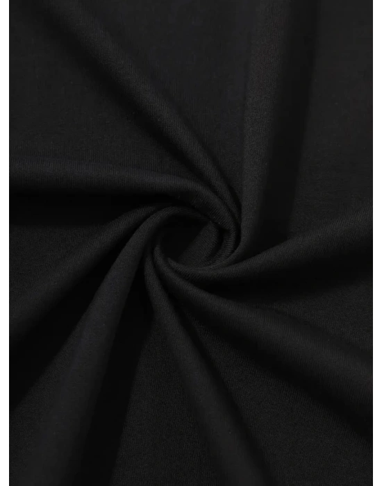 Baskılı Oversize Bisiklet Yaka T-shirt - Siyah