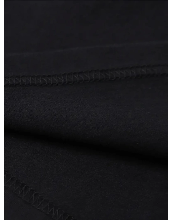 Baskılı Oversize Bisiklet Yaka T-shirt - Siyah