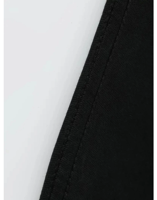 Baskılı Oversize Bisiklet Yaka T-shirt - Siyah
