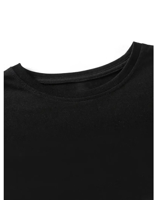 Baskılı Oversize Bisiklet Yaka T-shirt - Siyah