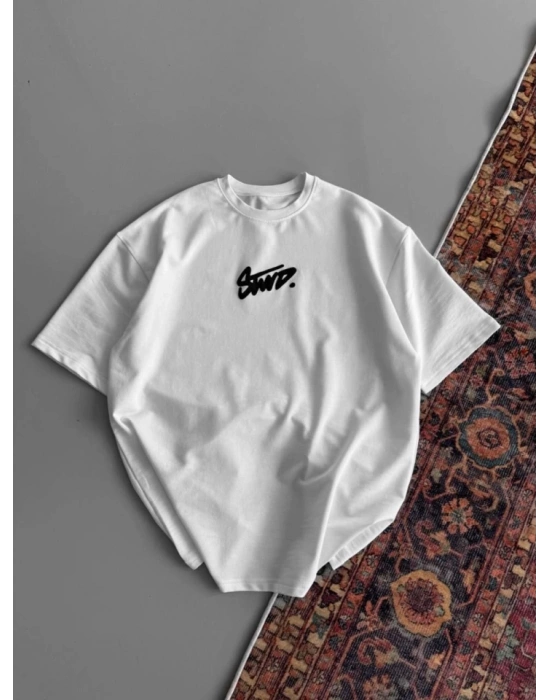 Baskılı Oversize T-shirt - Beyaz