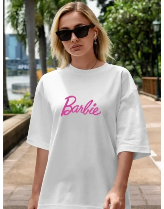Baskılı Oversize T-shirt - Beyaz