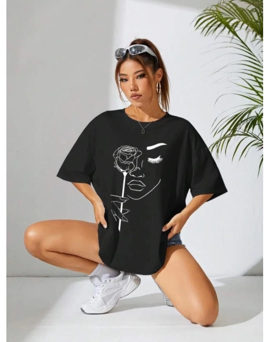 Baskılı Oversize T-shirt - Siyah