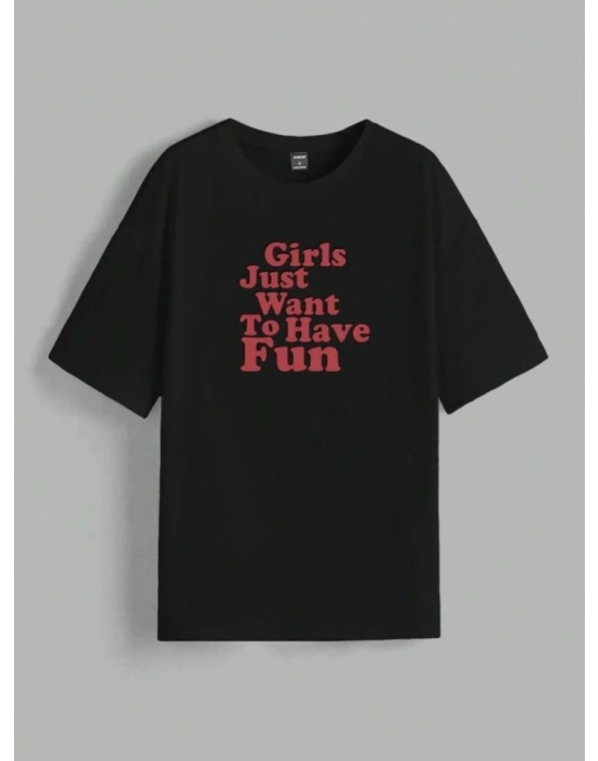 Baskılı Oversize T-shirt - Siyah