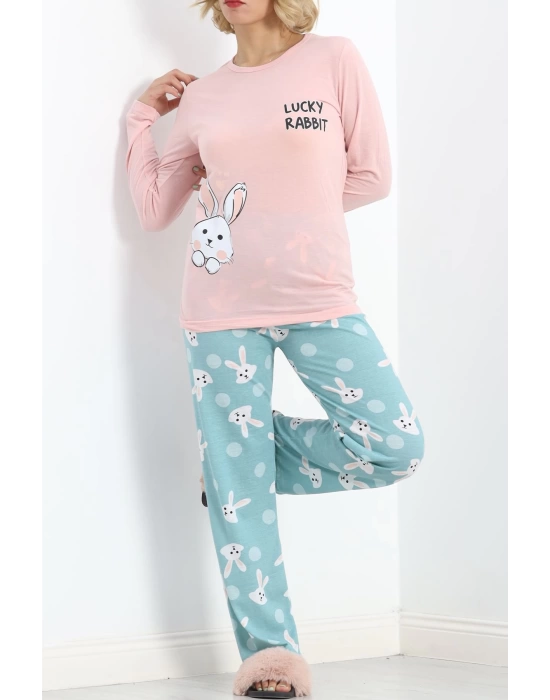 Baskılı Rotasyon Pijama Takımı Pudratavşan - 151.1287.