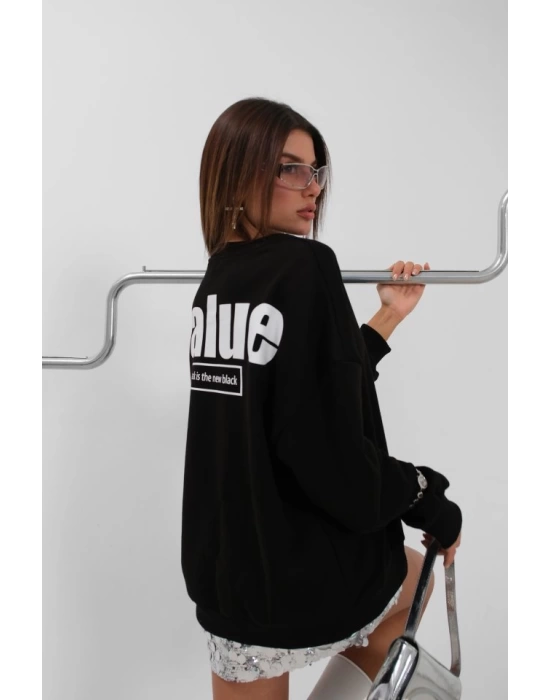 Baskılı Sıfır Yaka Oversize Sweatshirt