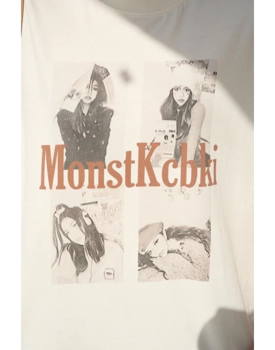 Baskılı T-Shirt - Ekru