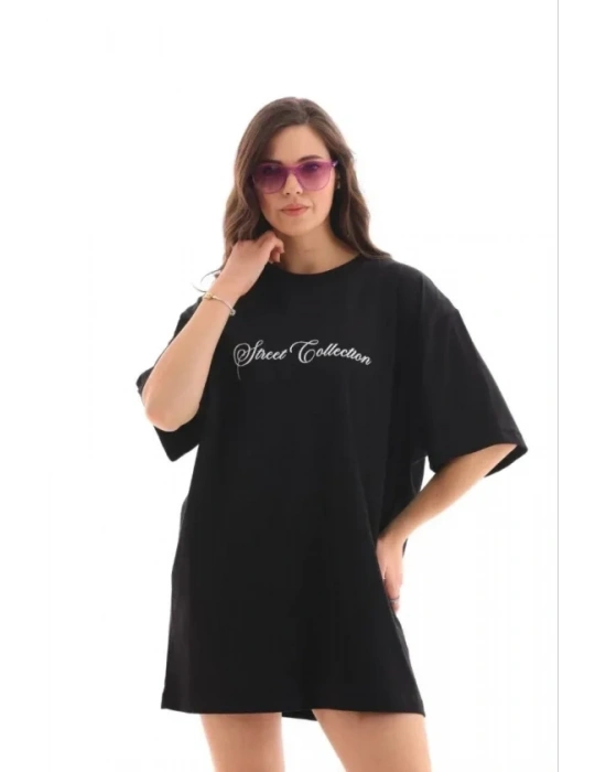 Baskılı T-Shirt Kısa Kol Bisiklet Yaka Regular Rahat Kalıp Günlük Tişört - Siyah