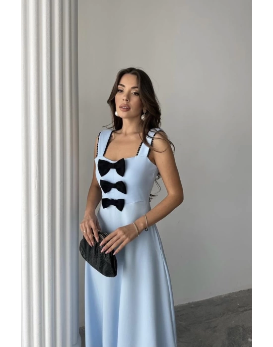 Bebe Mavi Fiyonk Garnili Dantelli Elbise