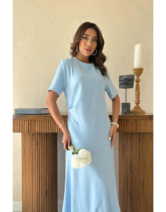 Bebe Mavi Pileli Bisiklet Yaka Elbise