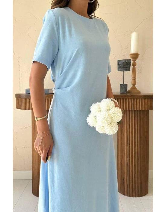 Bebe Mavi Pileli Bisiklet Yaka Elbise