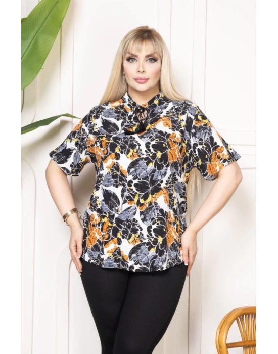 Bebe Yaka Püskül Detaylı Bluz - Desenli