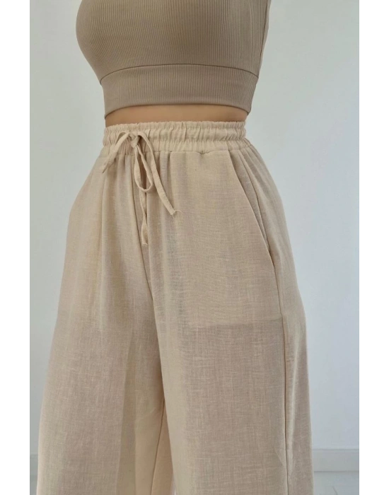 Bej Keten Pantolon