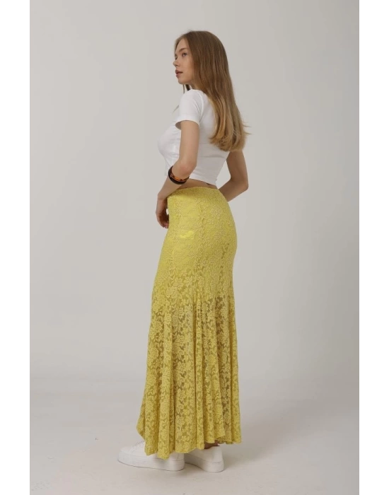 Bel Lastikli Dantel Etek - Sarı