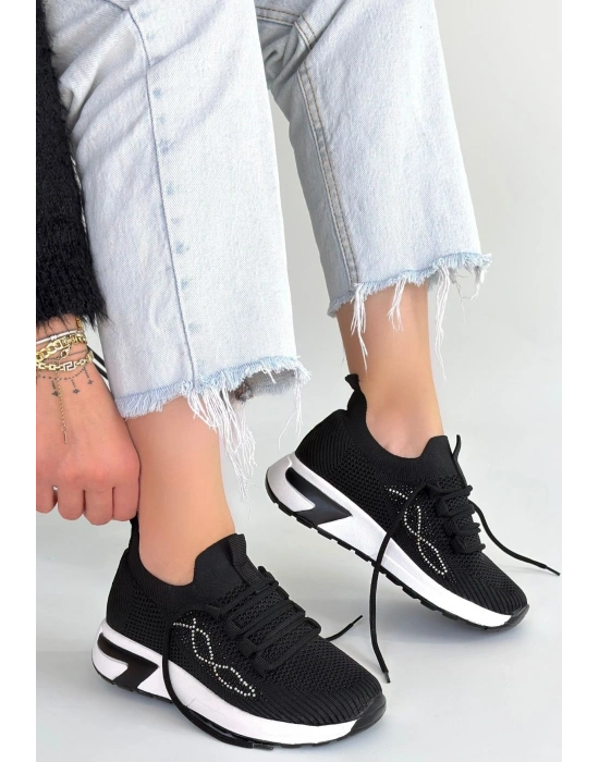 Belan Siyah Triko Bağcıklı Spor Ayakkabı