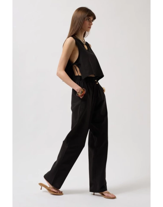 Beli Bağcıklı Düz Kesim Pantolon