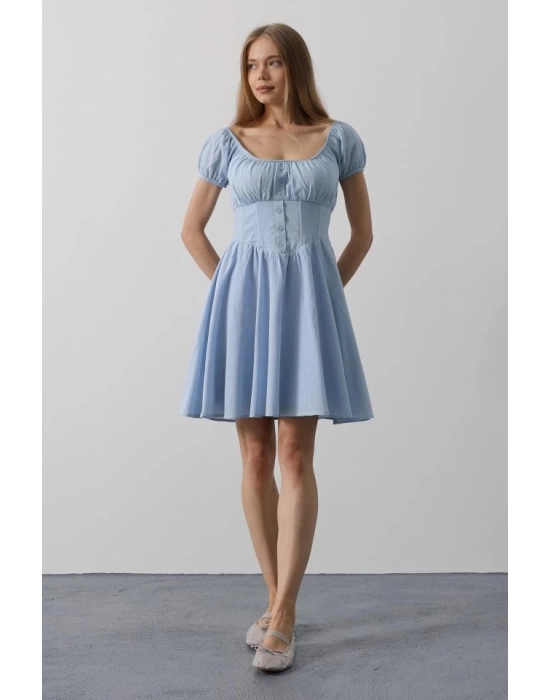 Beli Korseli Mini Elbise - Bebe Mavisi