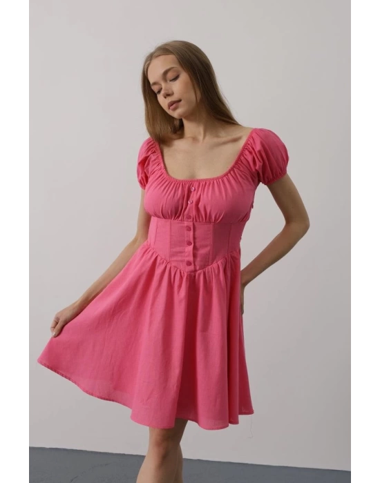 Beli Korseli Mini Elbise - Fuşya
