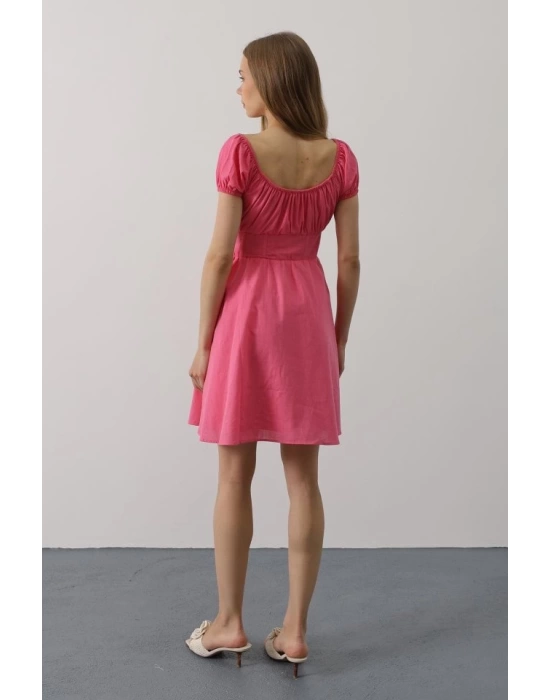 Beli Korseli Mini Elbise - Fuşya