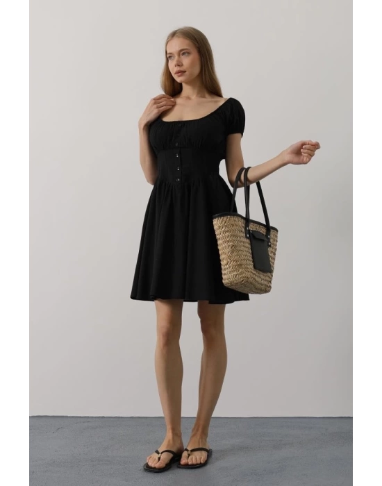 Beli Korseli Mini Elbise - Siyah