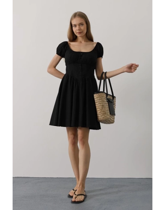 Beli Korseli Mini Elbise - Siyah