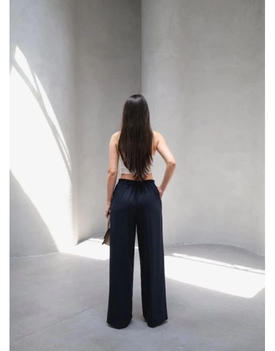 Beli̇ Lasti̇k Ve Bağcikli Geni̇ş Paça Pantolon