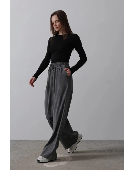 Beli Lastikli Bol Paça Pantolon - Antrasit