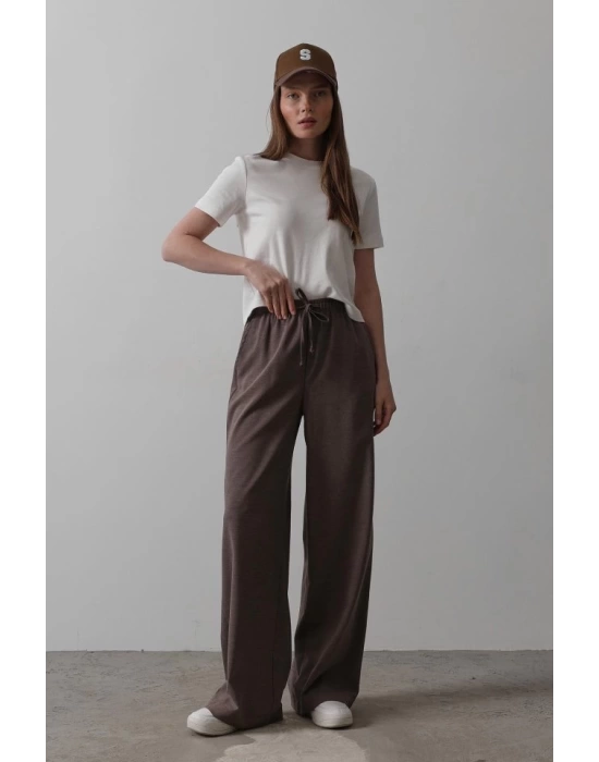Beli Lastikli Bol Paça Pantolon - Kahve