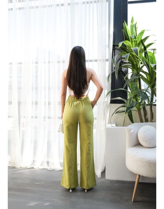 Beli̇ Lasti̇kli̇ Ve Bağcikli Keten Pantolon