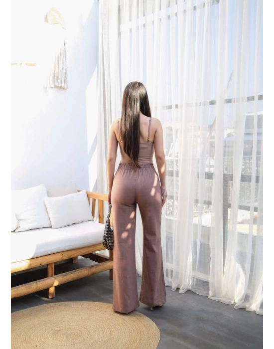 Beli̇ Lasti̇kli̇ Ve Bağcikli Keten Pantolon