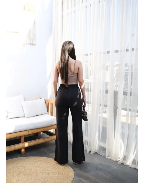 Beli̇ Lasti̇kli̇ Ve Bağcikli Keten Pantolon