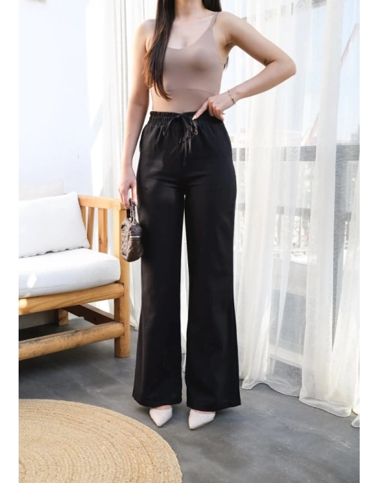 Beli̇ Lasti̇kli̇ Ve Bağcikli Keten Pantolon