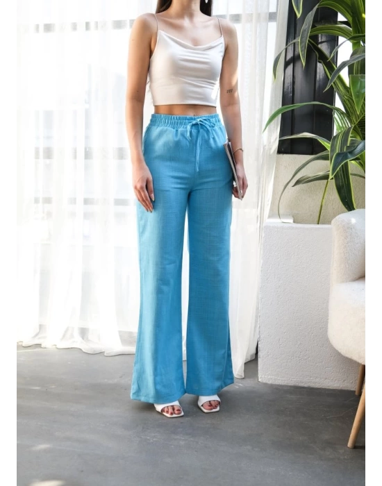 Beli̇ Lasti̇kli̇ Ve Bağcikli Keten Pantolon