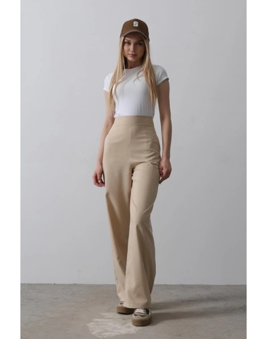 Beli Yarım Lastikli Palazzo Pantolon - Camel