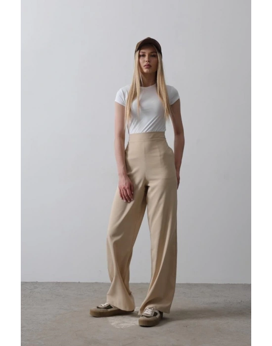 Beli Yarım Lastikli Palazzo Pantolon - Camel
