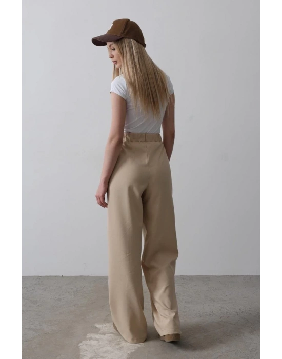 Beli Yarım Lastikli Palazzo Pantolon - Camel