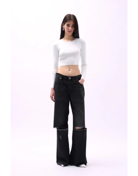Bisiklet Yaka Dokulu Crop