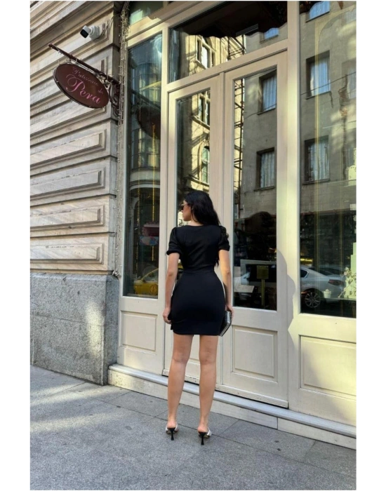 Bisiklet Yaka Elbise Kısa Kollu Mini