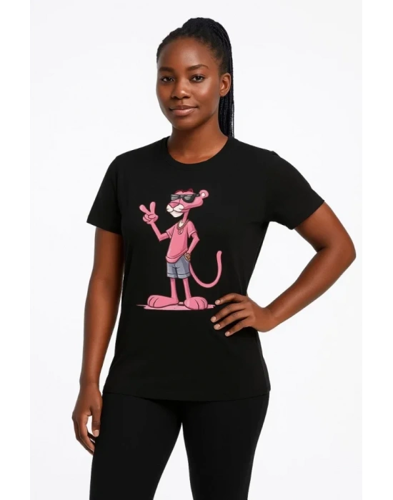 Bisiklet Yaka Kısa Kollu Baskılı T-shirt - Siyah