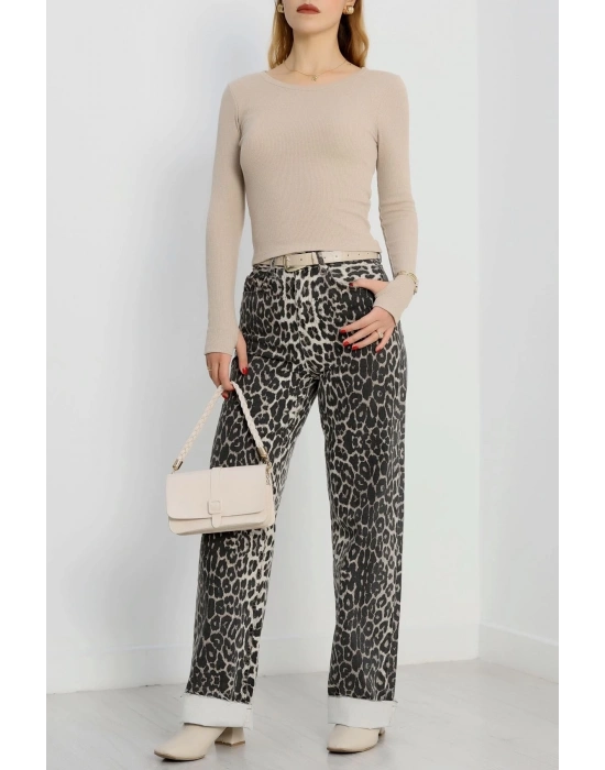 Bisiklet Yaka Parmak Geçmeli Kaşkorse bluz bej a3829