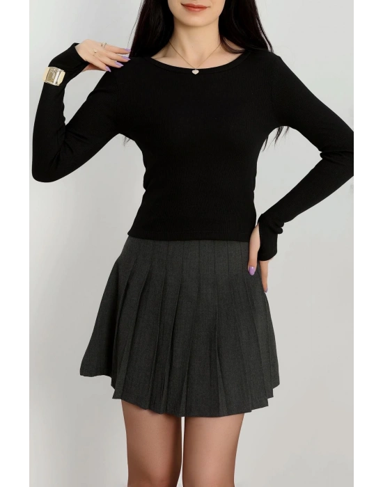 Bisiklet Yaka Parmak Geçmeli Kaşkorse bluz siyah a3829