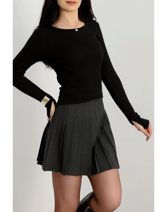 Bisiklet Yaka Parmak Geçmeli Kaşkorse bluz siyah a3829